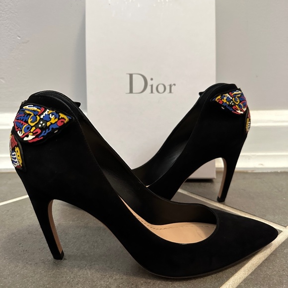 Never Worn Christian Dior Suede D-Butterfly Suede Pumps 39 Black - Picture 1 of 8